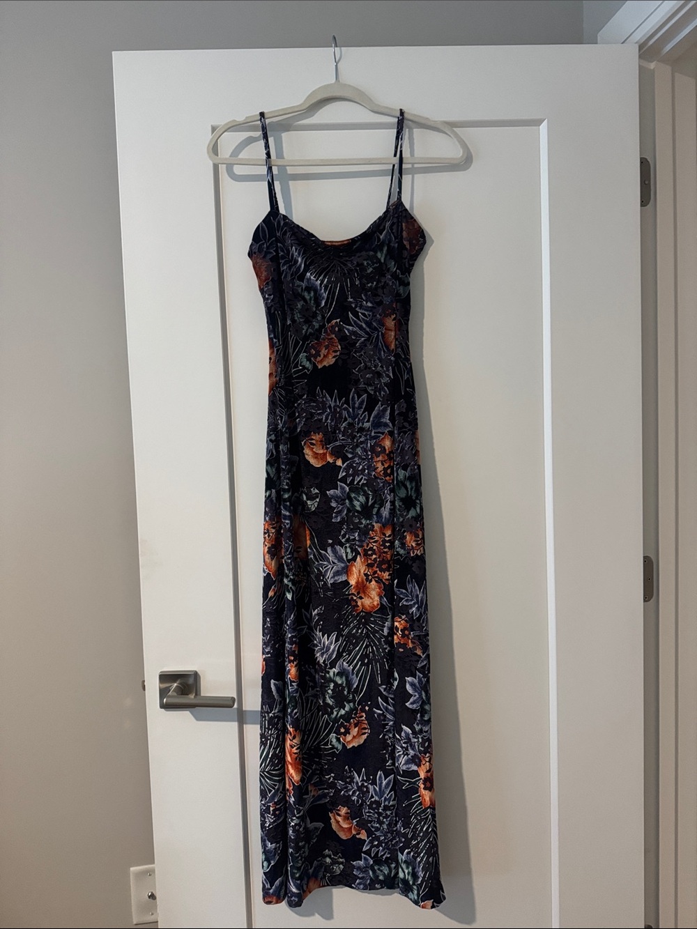 Rocky Stretch Burnout Velvet Floral Summer Dress with Spaghetti Straps